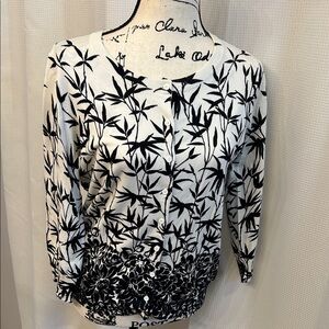 Talbots Black & White/Ivory Botanical Button Down Cardigan, Med, Pima Cotton NWT